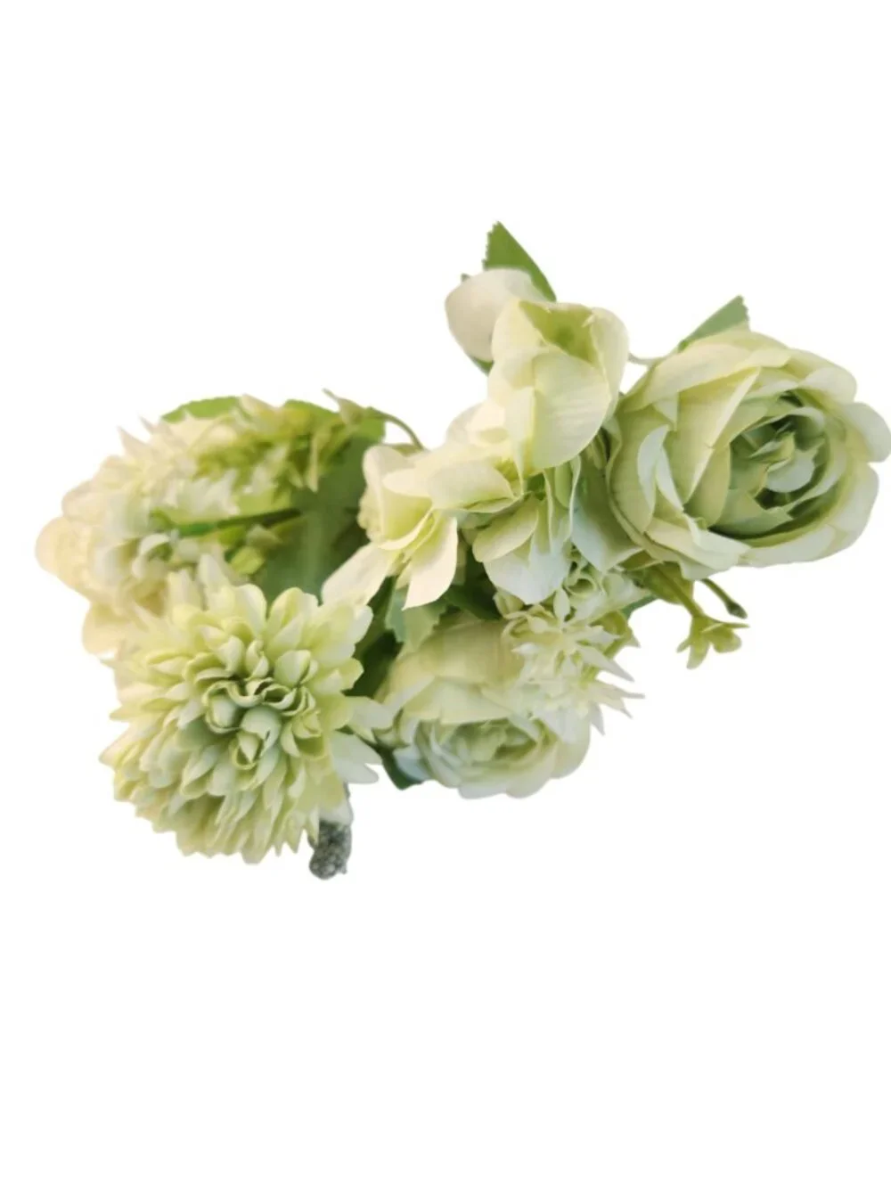 Light Green Artificial Flower Bush 7 Stem Faux Floral Bouquet Hydrangea Roses Mi